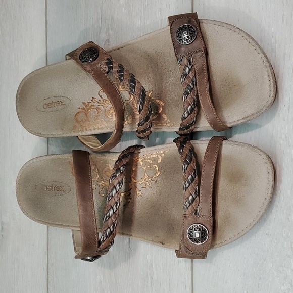 Aetrex Womens Braided Comfort Leather Wedge Sandals Slide  shoes sz 11 - Picture 4 of 14